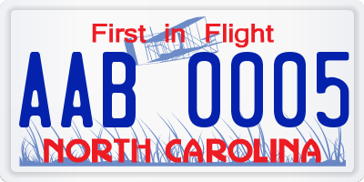 NC license plate AAB0005