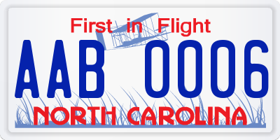 NC license plate AAB0006