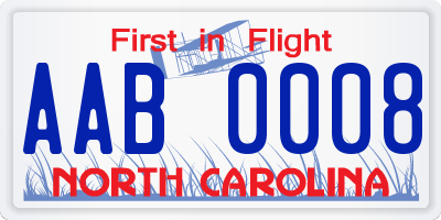 NC license plate AAB0008