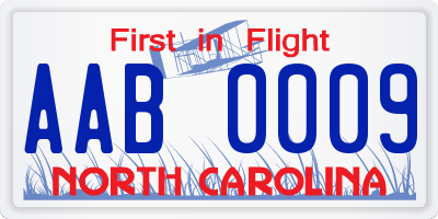 NC license plate AAB0009