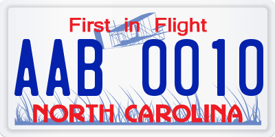 NC license plate AAB0010