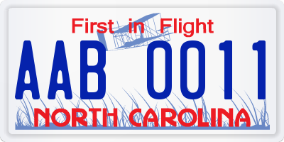 NC license plate AAB0011