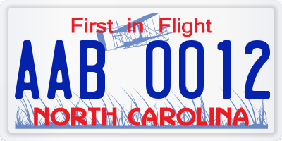 NC license plate AAB0012