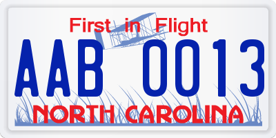 NC license plate AAB0013