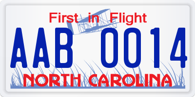 NC license plate AAB0014