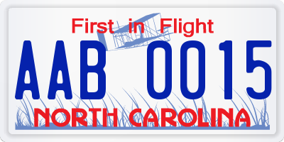 NC license plate AAB0015