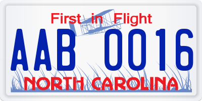 NC license plate AAB0016