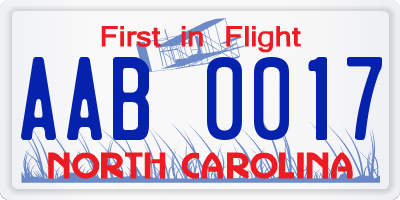 NC license plate AAB0017