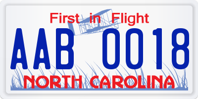 NC license plate AAB0018