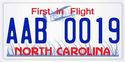 NC license plate AAB0019