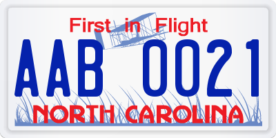 NC license plate AAB0021