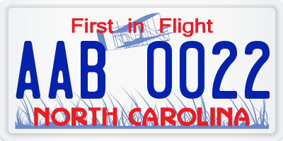 NC license plate AAB0022