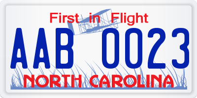 NC license plate AAB0023