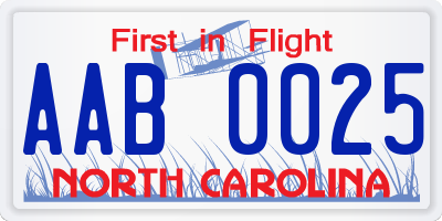 NC license plate AAB0025