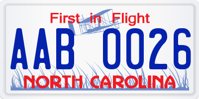 NC license plate AAB0026