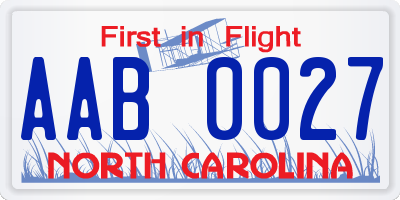 NC license plate AAB0027