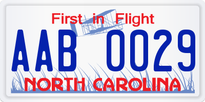 NC license plate AAB0029