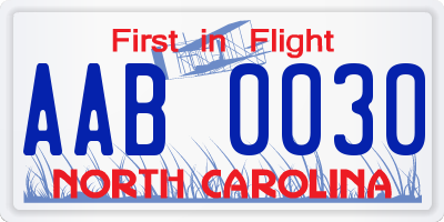 NC license plate AAB0030