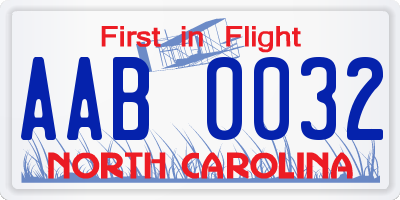 NC license plate AAB0032