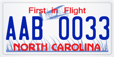 NC license plate AAB0033