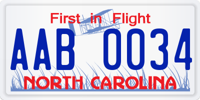 NC license plate AAB0034