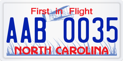 NC license plate AAB0035