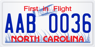 NC license plate AAB0036