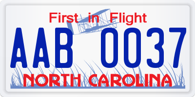 NC license plate AAB0037