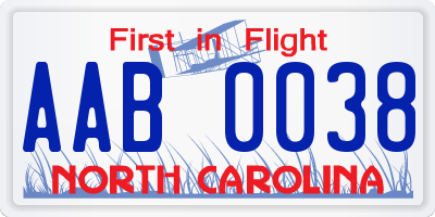 NC license plate AAB0038