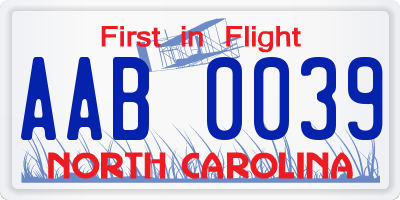 NC license plate AAB0039