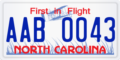 NC license plate AAB0043