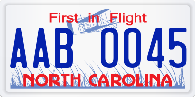 NC license plate AAB0045