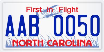 NC license plate AAB0050