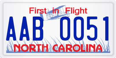 NC license plate AAB0051