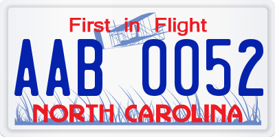 NC license plate AAB0052