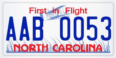 NC license plate AAB0053