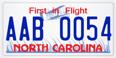 NC license plate AAB0054