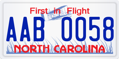 NC license plate AAB0058