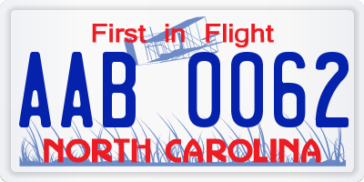 NC license plate AAB0062