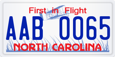 NC license plate AAB0065