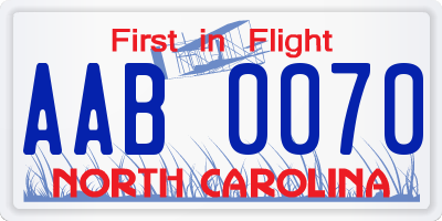 NC license plate AAB0070