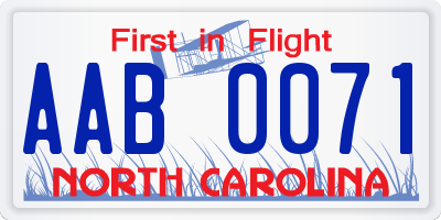 NC license plate AAB0071