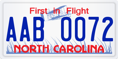 NC license plate AAB0072