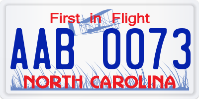 NC license plate AAB0073