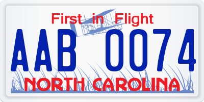 NC license plate AAB0074