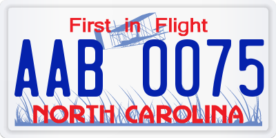 NC license plate AAB0075