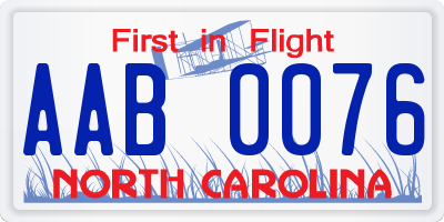 NC license plate AAB0076