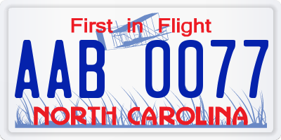 NC license plate AAB0077