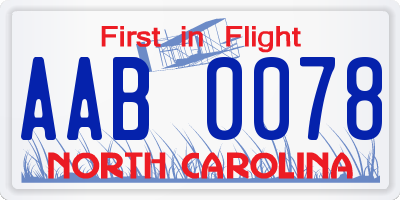 NC license plate AAB0078