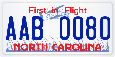 NC license plate AAB0080